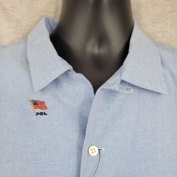 Polo Ralph Lauren Blue Embroidered Flag Camp Collar Short Sleeve Button Down NWT - Picture 3 of 12